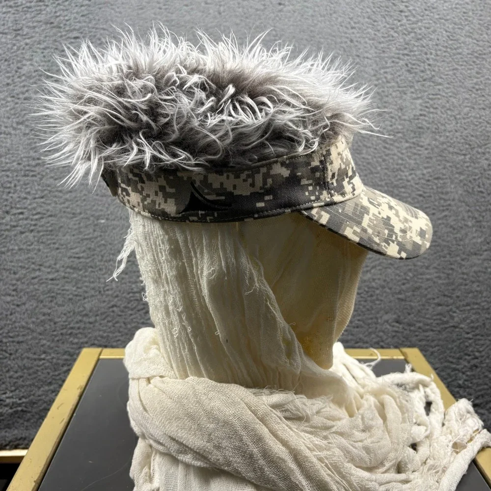 Camo Baseball Cap Wig Hair Digital‎ Camouflage Costume Hat Gray Novelty
